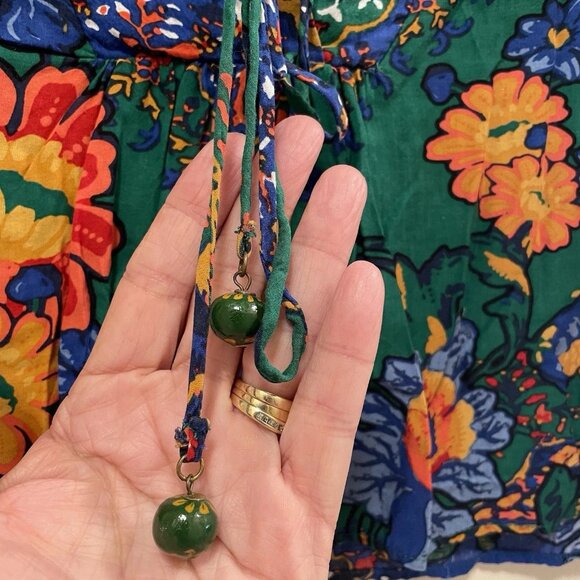 FARM RIO Green Tropical 100% Viscose Puff Sleeve Boho Blouse Sz S/P - Picture 5 of 8